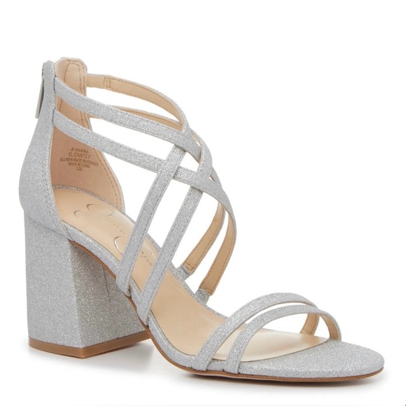Jessica Simpson Rasima High Heel Sandals Strappy Silver Block Heel Size 7 NEW - Picture 1 of 8